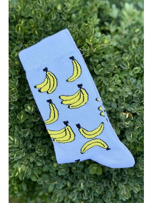 Lou Socks Unisex Muz Desenli Açık Mavi Soket Çorap