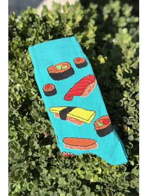 Lou Socks Unisex Sushi Desenli Turkuaz Soket Çorap