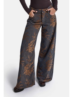 It's Basic Kadın Kahve Kot 1W6-202 Palazzo Fit Özel Kumaş Tasarım Denim Jean