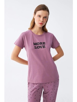 Veralya Kadın Mor Yıldız Desenli Penye Kısa Kol Pijama Takımı