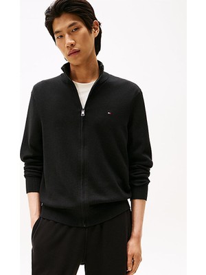 Tommy Hilfiger Erkek Uzun Kol Dik Yaka Fermuar Kapama Siyah Kazak MW0MW28050-BDS