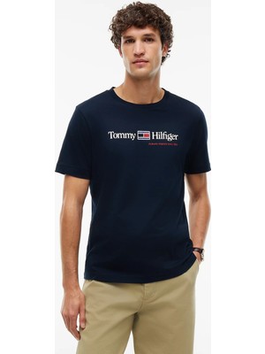 Tommy Hilfiger Erkek Dokuma Bisiklet Yaka Kısa Kollu Günlük Lacivert T-Shirt MW0MW44875-DW5