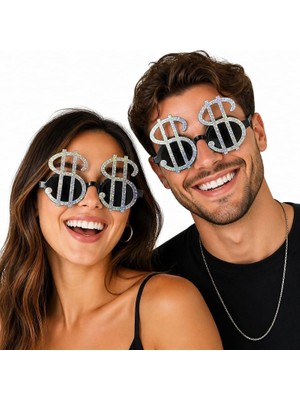 Pandoli Hologramlı Plastik Dolar Şekilli Parti Gözlüğü Gümüş Renk 1 Adet 14X8 cm Retro