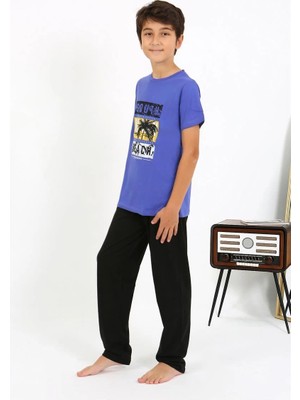 Veralya Erkek Çocuk Kısa Kol Penye Pijama Takım Saks