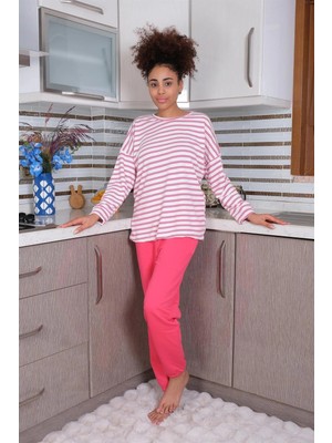 Veralya Kadın Uzun Kol 3 Iplik Penye Pijama Takım Beyaz