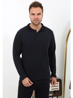 Veralya Erkek Polo Yaka Uzun Kol Penye Pijama Takımı Lacivert