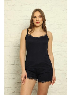 Veralya Kadın Ip Askılı Şortlu Pijama Takım Lacivert