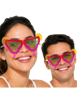 Pandoli Hawaiian Tropical Margarita Kokteyl Temalı Parti Gözlüğü 1 Adet Kırmızı Pembe Renk 10X18 cm