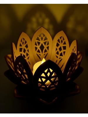 Lirya Craft 3D Baskı Lotus Çiçeği Mumluk – Oyma Desenli Dekoratif Şamdan, Nilüfer Tasarım (Tealight Mum Hediyeli)