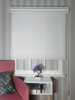 Serin Home Collection Beyaz Kalın Çizgili Çiftli Mekanizma Stor Perde 40 x 200 cm Özellikli