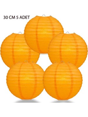 Pandoli 5 Adet Çin Feneri Asma Süs Turuncu Renk 30 cm Halloween