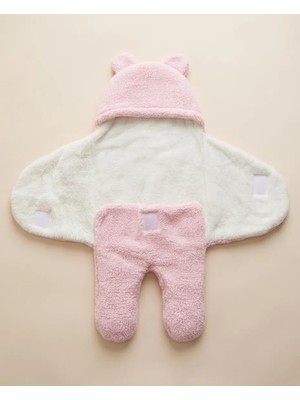Recos Unisex 0-9 Ay Içi Elyaflı Peluş Welsoft Kulaklı Krem Dış Bebek Kundak & Battaniyesi Kışlık Uyku Tulumu
