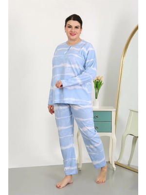 Veralya Kadın Büyük Beden Uzun Kol Penye Pijama Takımı Mavi
