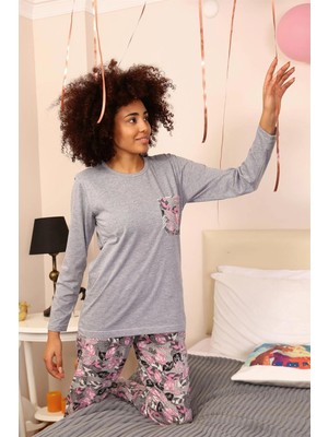 Veralya Kadın Uzun Kol Penye Pijama Takım Gri