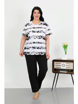 Veralya Kadın Büyük Beden Kısa Kol Penye Pijama Takımı Beyaz