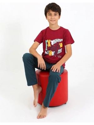 Veralya Erkek Çocuk Kısa Kol Penye Pijama Takım Bordo