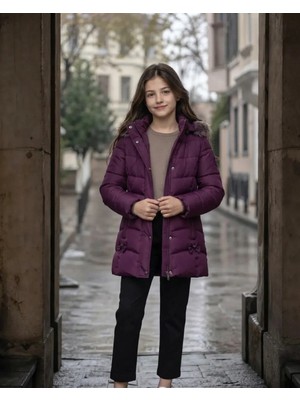 X-Boss-X Mor Kız Çocuk Kışlık Mont Kapüşonlu Modeli