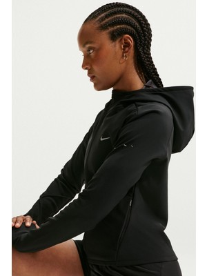 Nike Swift Therma Fit Fitted Womens Jacket Kapüşonlu Reflektörlü Su Itici Kadın Koşu Ceketi Siyah