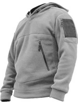 Genius Store Genıus Store Erkek Polar  Outdoor Kapşonlu Kombat Tactical Cepli Polar