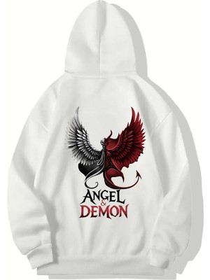 Brz Collection Unisex Oversize Angel & Demon Hoodie (Beyaz)