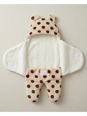 Recos Unisex 0-9 Ay Içi Elyaflı Peluş Welsoft Kulaklı Krem Dış Bebek Kundak & Battaniyesi Kışlık Uyku Tulumu