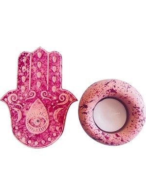 Great Fast Fatma Ana Eli Tütsülük ve Tealight Mumluk Seti – El Yapımı Dekoratif Şans ve Huzur Seti | Hediye Tealight