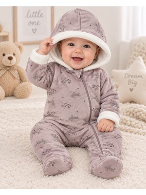 Belirtilmemiş %100 Pamuklu Unisex Kız Erkek Bebek Kapüşonlu Peluş Tulum – Hayvan Desenli, Fermuarlı, Patikli Kışlık Bebek Dış Giyim Tulumu 3-18 Ay