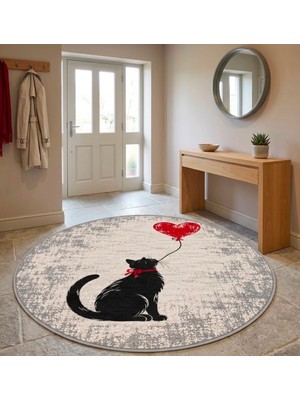 Pati Dostu Kedi Desenli Dijital Baskı Pamuk Dokuma Kaymaz Taban Salon Halısı ve Çocuk-Genç Odası