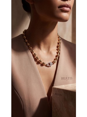 Beatis Gold Boncuklu Top Kolye Zirkon Taşlı Şık Kilitli Kadın Kolyesi
