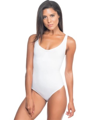 Luvecia Beyaz Kalın Askılı Body Korse - LUV7687-9457