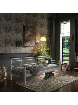 Unimet Kappis Tek Kişilik Metal Karyola 90x200 Beyaz Modern Tasarım Daybed Konforu
