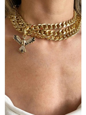 Sose Moda Siyah Anka Detaylı Choker Kolye
