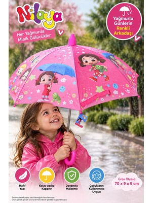 Toyfest Niloya Lisanslı Çocuk Şemsiyesi Pembe Renkli Hafif Yağmur Şemsiyesi 70 x 9 x 9 cm
