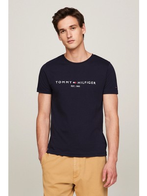 Tommy Hilfiger Core Tommy Logo Tee Erkek T-Shirt Lacivert Pamuk Kısa Kollu Günlük Rahat Stil