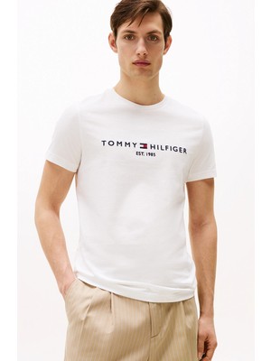 Tommy Hilfiger Core Tommy Logo Tee Erkek T-Shirt Düz Renk Tasarım XL Yumuşak Doku