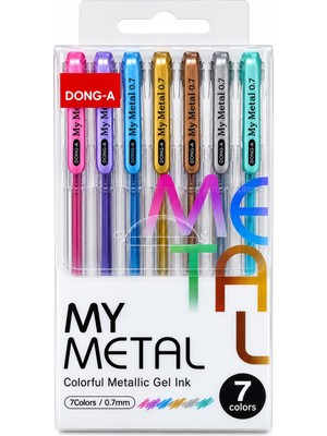 Dong-A My Metal 0.7 mm Metalik Jel Kalem Seti 7 Renk Renkli Simli Yazı Çizim Kalemi