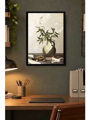 Onyx Lab Onyxlab Yuvarlak Vazoda Yeşil Dallar Desenli Dekoratif Mdf Tablo, Çerçeve Görünümlü Ahşap Poster