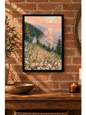 Onyx Lab Onyxlab Çiçekli Dağ Yamaçları Desenli Dekoratif Mdf Tablo, Çerçeve Görünümlü Ahşap Poster