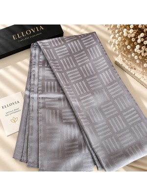 Ellovia Gri Çizgili Ipek Eşarp