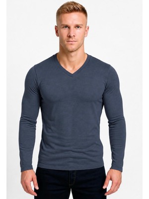 Axxel Erkek Füme Pamuklu Likralı Süprem Uzun Kollu T-SHIRT-D236