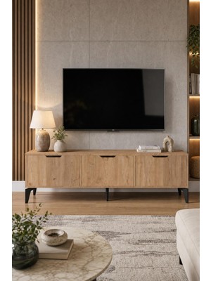 Sulorahome Bej Sepet Desenli Suntalam Tv Sehpası 160X35 cm