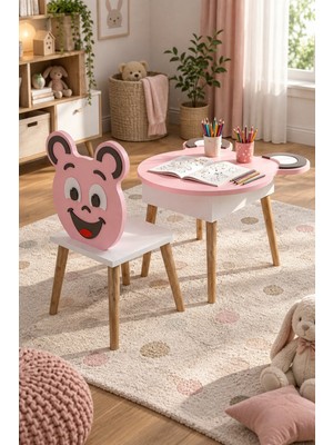 Sulorahome Happy Face Çocuk Masa ve Sandalye Seti Pembe