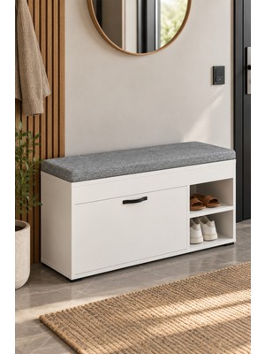 Sulorahome Puflu Ayakkabılık Bench Beyaz 90 cm