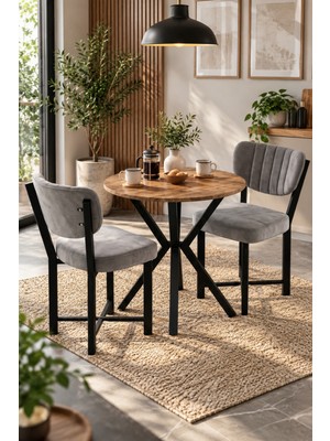 Sulorahome Gri Yemek Masası ve 2 Adet Sandalye Seti 70 cm