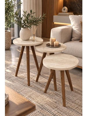 Sulorahome Torna Ayaklı Zigon Sehpa Seti Ekru 3'lü