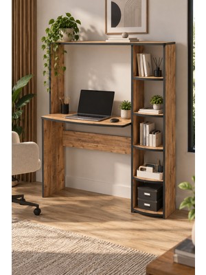 Sulorahome Kitaplıklı Çalışma Masası Kahverengi