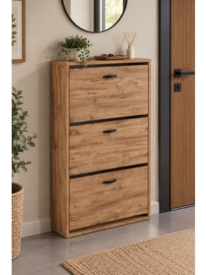 Sulorahome Düşer Kapaklı Ayakkabılık Kahverengi 74 cm