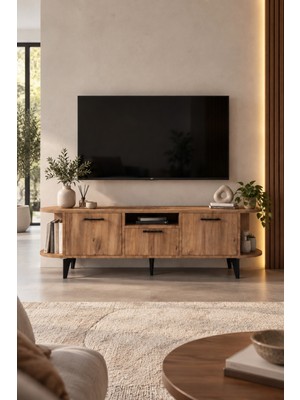 Sulorahome Siyah Suntalam Tv Sehpası 160X35 cm Metal Ayaklı Modern Konsol