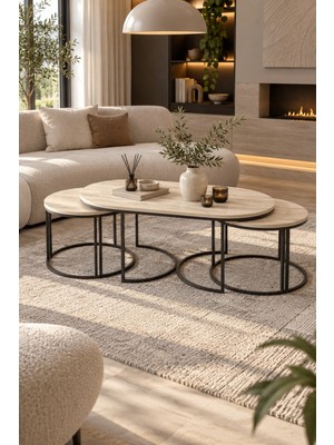 Sulorahome Bej 3'lü Oval Sehpa Seti