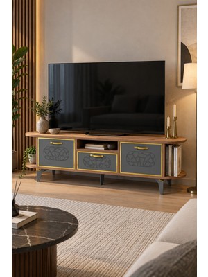 Sulorahome Kahverengi Gold Detaylı 160 cm Tv Ünitesi